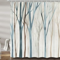 Blue and Brown Birch Tree Shower Curtain, Beige Tan Forest Abstract Art Rustic Fabric Shower Curtains Set for Bathroom Decorative, Farmhouse Restroom Decor Accessories with Hooks 72X75 inch