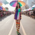 thumbnail image 6 of Wowstyle Women's 2-Pack Rainbow Striped Stockings Thigh High Socks for Women Rainbow Socks over The Knee Stockings Extra Long Cosplay Costumes Day Accessories Size 4-8, 6 of 7