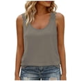 thumbnail image 2 of Nestiefly Bohemian Linen Tank Top for Women Loose Fit Crew Neck Sleeveless Shirts Strap Lace Camisole Summer Tops Curved Hem Gray 2XL, 2 of 7