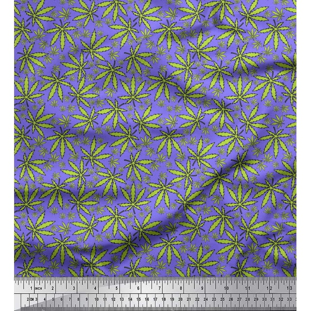 Soimoi Polyester Crepe Fabric Chestnut Leaves Print Sewing Fabric Yard 42 Inch Wide
