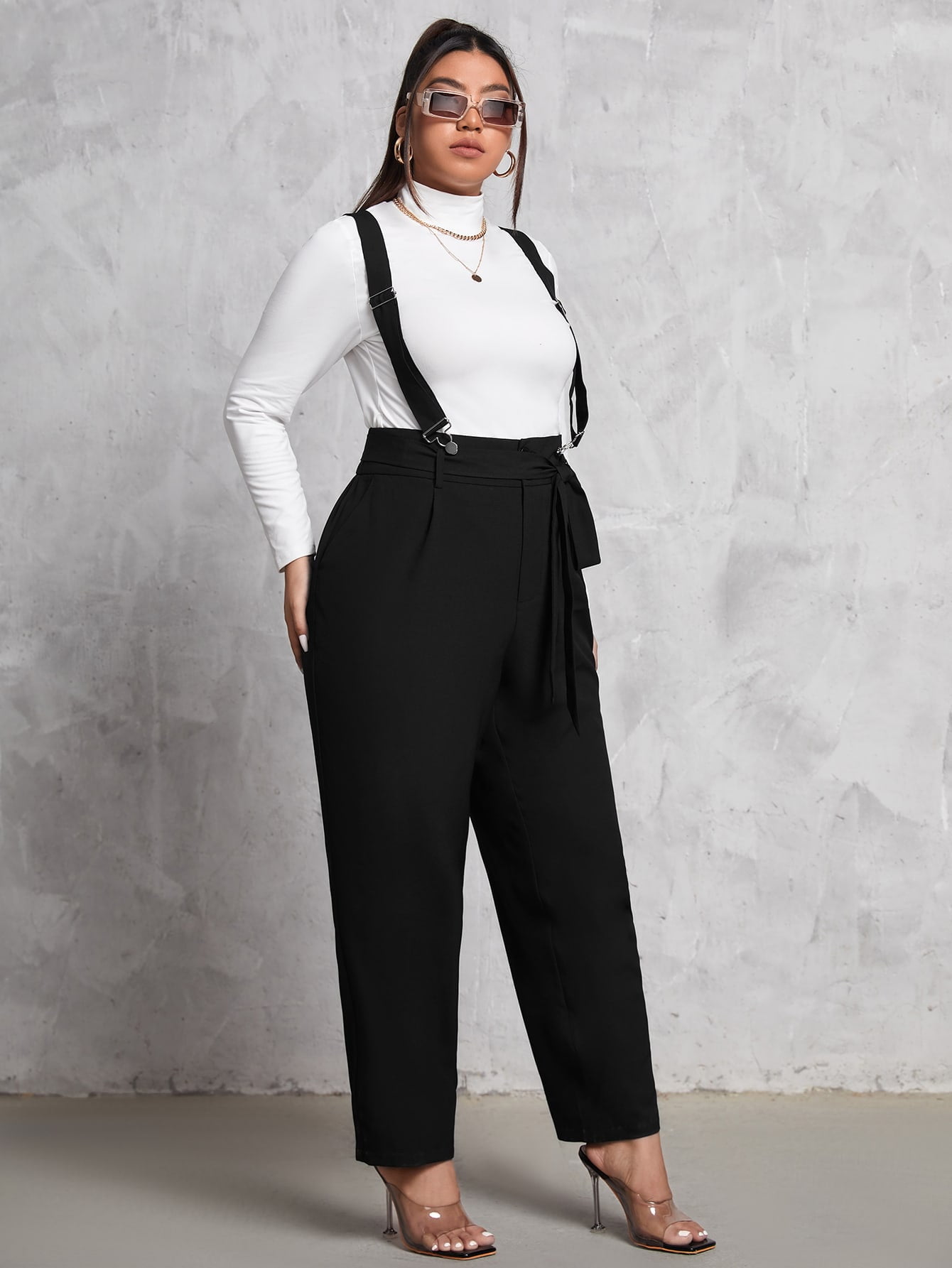 Slant Pocket Belted Suspender Jumpsuit 