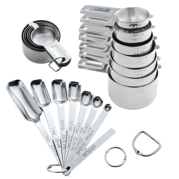 Lumikrypt Measuring Cups and Spoons Set of 15, Stainless Steel Nesting Measuring Cups and Magnetic Measuring Spoons for Baking Cooking, Dry and Liquid Ingredients