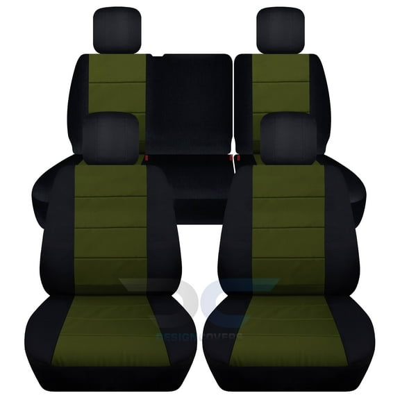 Designcovers Compatible with 2008-2010 Jeep Wrangler JK 4-Door Seat Covers: Black and Hunter Green - Full Set: Front & Rear Split Bench