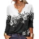 thumbnail image 3 of Blusa estampada de manga larga con escote en V para mujer: ropa informal elegante y chic, color negro, talla S, 3 of 5