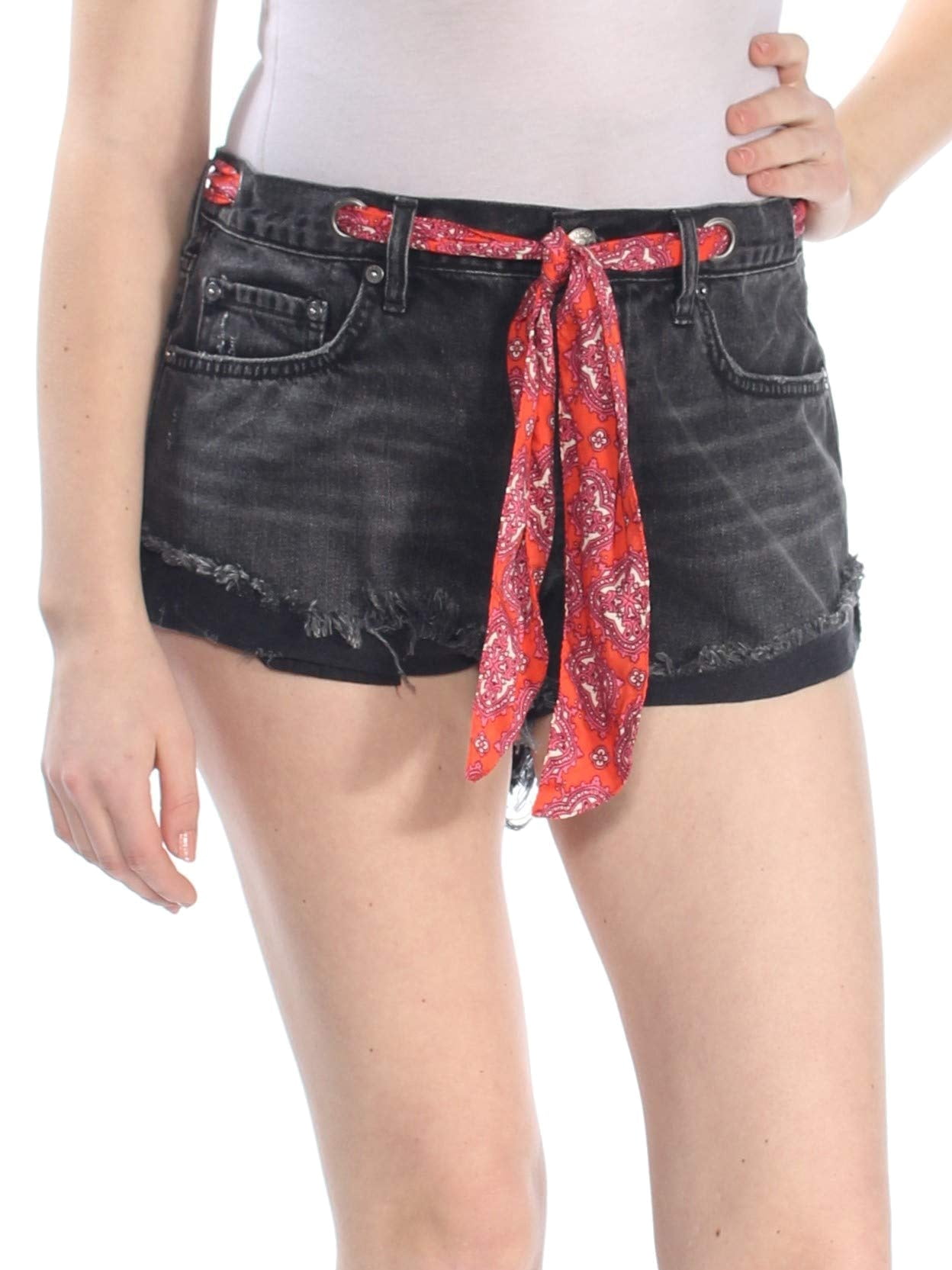 Free People Womens Sash Belted Grommet Denim Cotton 25