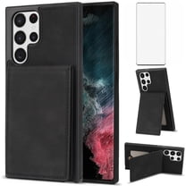 Phone Case for Samsung Galaxy S23 Ultra 5G Wallet Cover with Tempered Glass Screen Protector and RFID Slim Credit Card Holder Slot Stand Cell Accessories S23Ultra 23S S 23 23Ultra 6.8 inch Women Black
