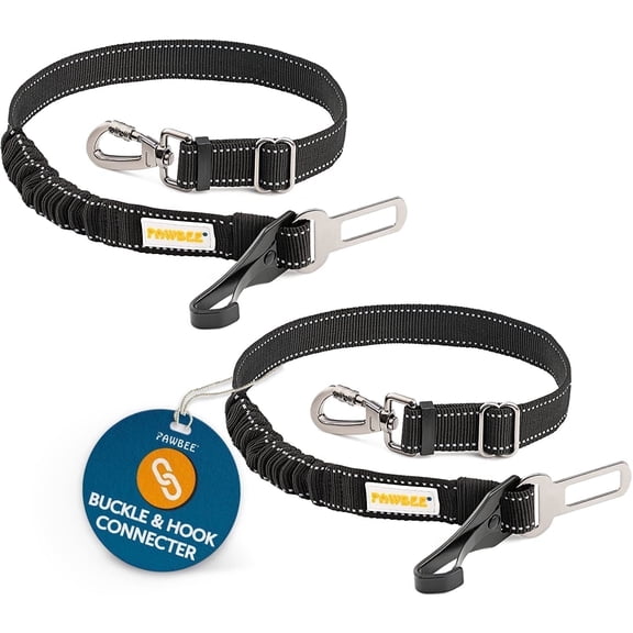 Pawbee Elastic Dog Seat Belts for Cars, Pet Safety Harness, Adjustable Nylon Bungee, 2-Pack