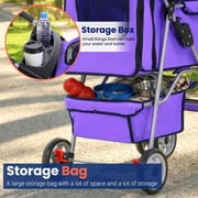 BestPet Pet Stroller Cat Dog Cage Stroller Travel Folding Carrier, Purple, 4 Wheels