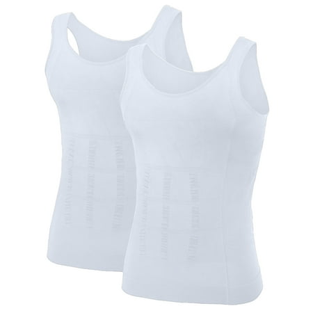 

Toptie Men s Slimming Body Shaper Compression Shirt Shapewear Sculpting Vest Muscle Tank-2 Pack White-L