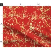 Oriental Eastern Far East Kimono Red Cherry Fabric Printed by Spoonflower BTY