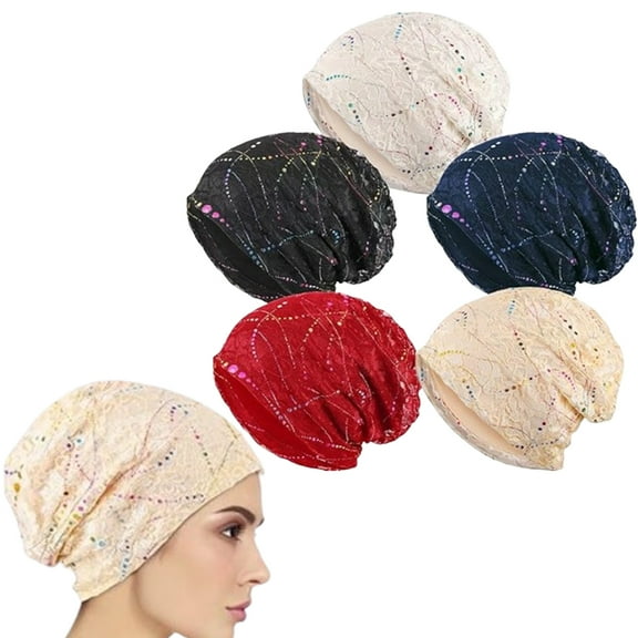 5-Piece Stylish Slouchy Beanie Set | Floral Lace Design & Versatile Head Wrap for Indoor/Outdoor Wear, Cancer Recovery & Hair Loss