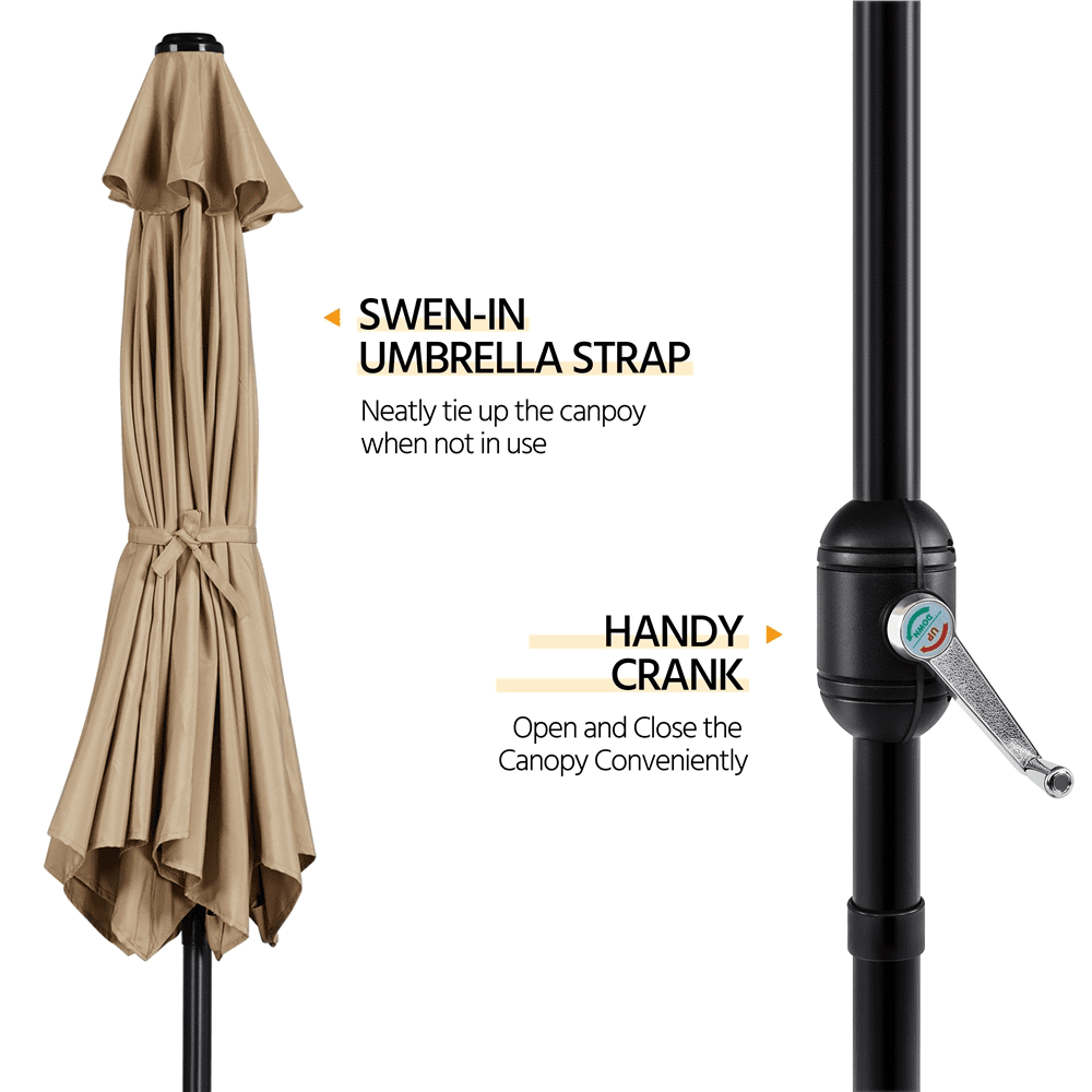 Alden Design 9 ft Tan Solid Print Octagon Market Patio Umbrellas, Adjustable Height