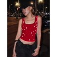 thumbnail image 4 of Y2K Women'S Rhinestone Decorated Ribbed Square Neck Sleeveless Cropped Top Red S, 4 of 7