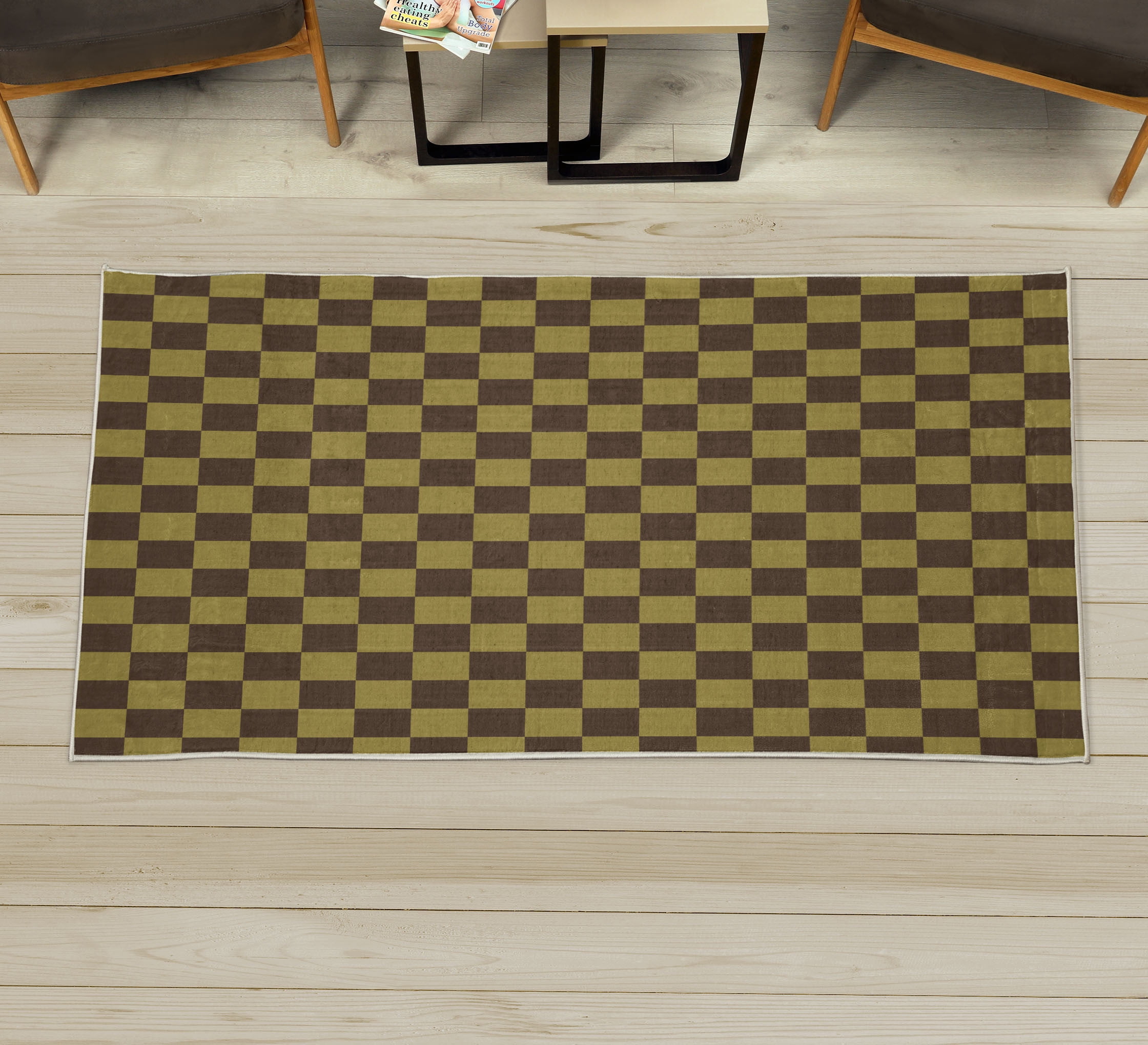 Game Boared Rugs Checkers Game Decorative Rug, Geometric Grid Style Monochrome Squares ...