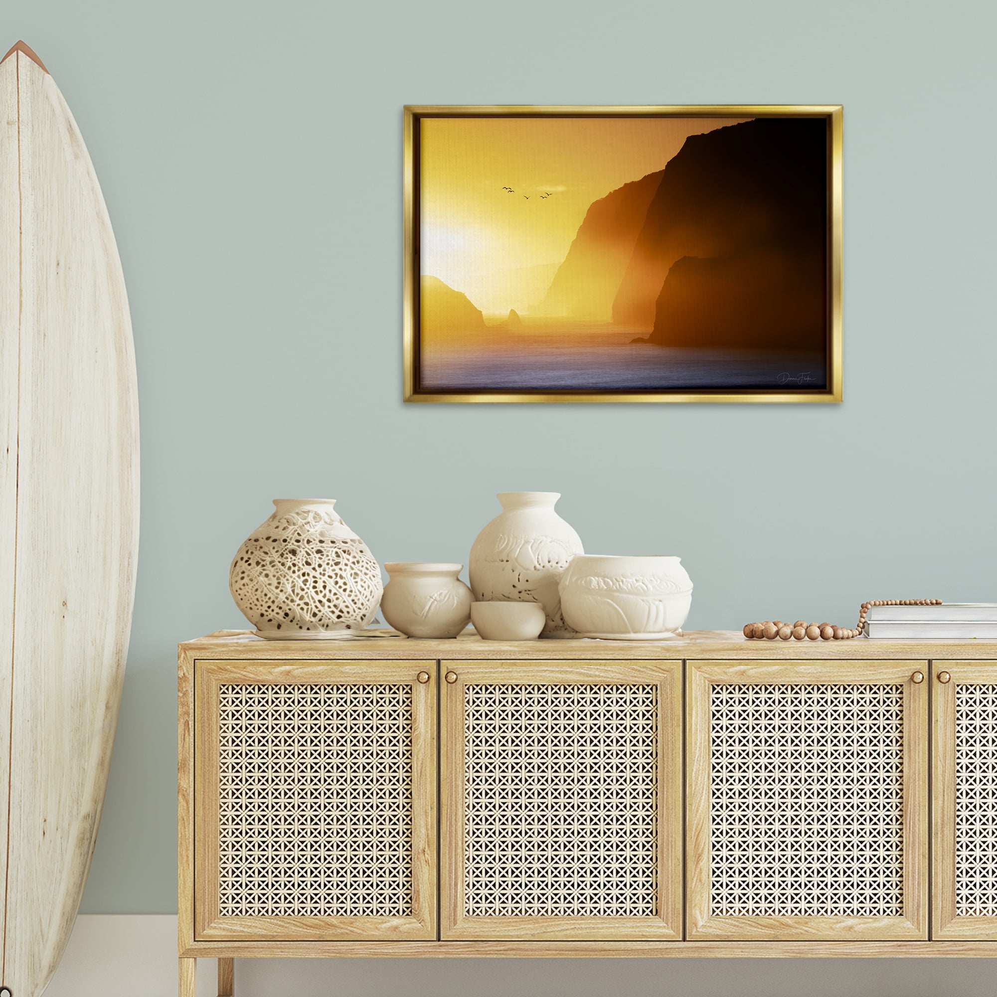Stupell Industries Bright Sunlit Cliffs Landscape Photography Gold Floater Framed Canvas Art Print Wall Art, 31 x 21
