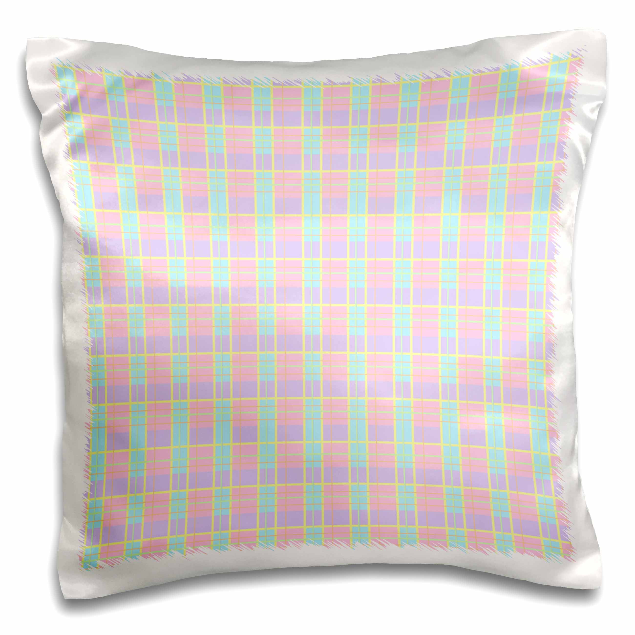 3dRose Small Pastel Plaid Pink Blue Purple Pillow Case, 16 by 16