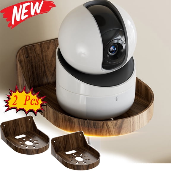 KOYPTL 2 Pcs Camera Floating Shelf 4 Inch Wall Mount Shelf Adhesive Baby Monitor Shelf Smart Speaker Wall Space Organizer Camera Wall Holder Wooden Style No Drill Easy Installation