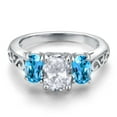 thumbnail image 3 of Gem Stone King 925 Sterling Silver White Topaz and Swiss Blue Topaz Filigree Style 3 Stone Ring for Women (2.60 Cttw, Oval 8X6MM and 6X4MM) (Size 7), 3 of 6