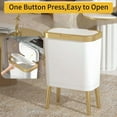 thumbnail image 2 of Bathroom Trash Can with Lid, Plastic Garbage Can with Legs, 4 Gallon Gold Trash Bin with Push Button, Narrow White Trash Can Waste Basket for Bedroom, Living Room,Office，Dog Proof Trash Bin, 2 of 6