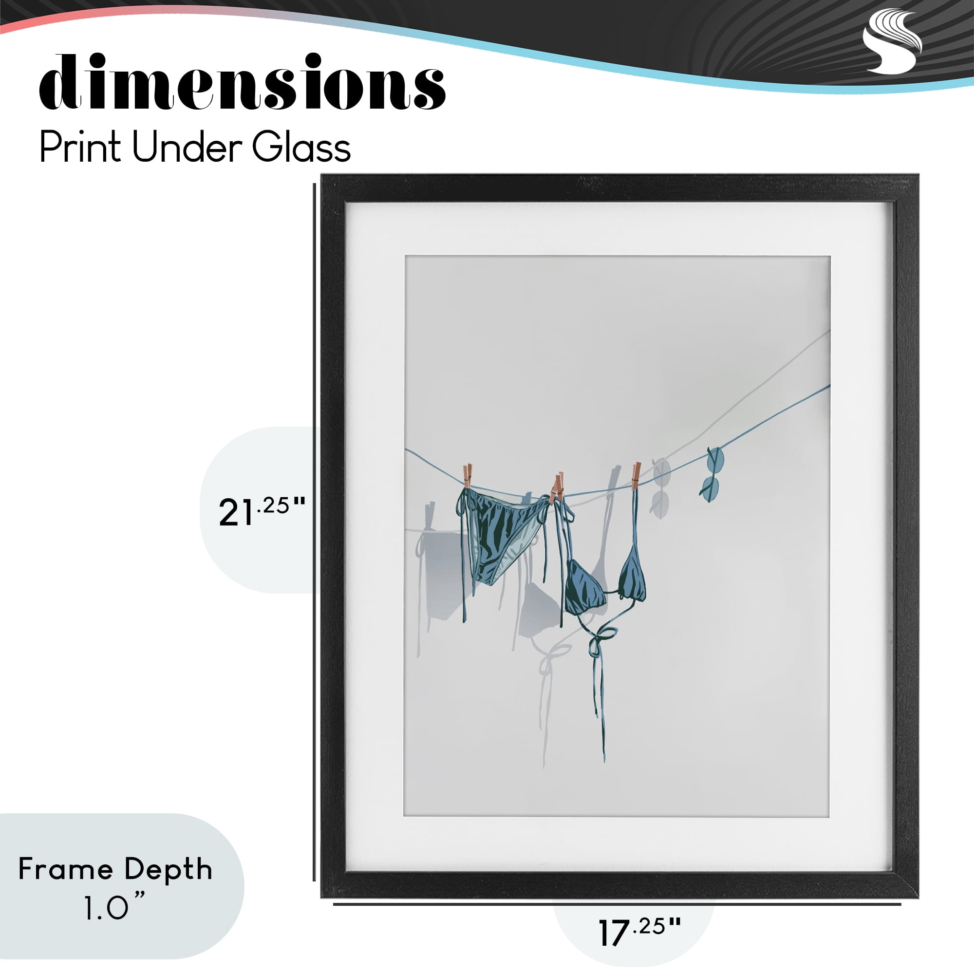 Stupell Industries Teal Bikini on Clothesline Black Framed Print Under Glass, design by Ziwei Li