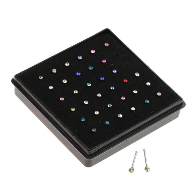 36 piezas de acero inoxidable 316L cristal nariz Stud Tragus Pin Zulema