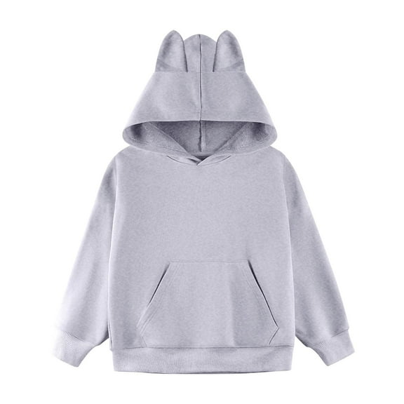 UJNDER Kids Cute Cartoon Ear Hooded Sweatshirt Long Sleeve Soft Pullover Top For Girls And Boys Casual Wear Cute Hoodies,01_Grey,2-3 Years
