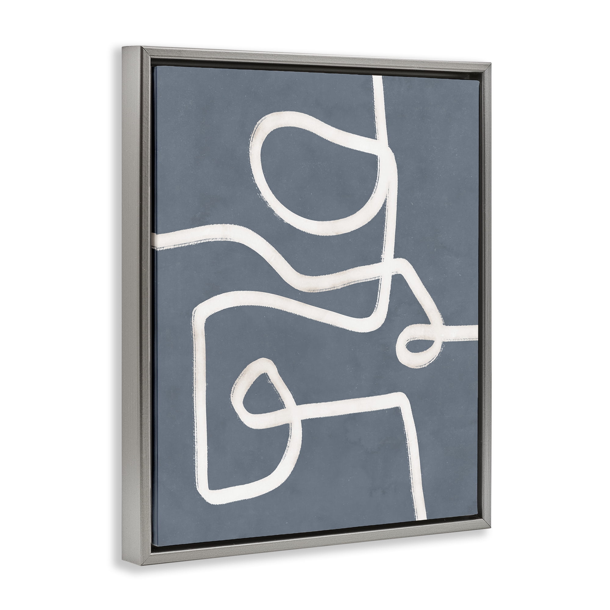 Stupell Industries Free Line on Blue Abstract Painting Gray Floater Framed Canvas Art Print Wall Art, 17 x 21