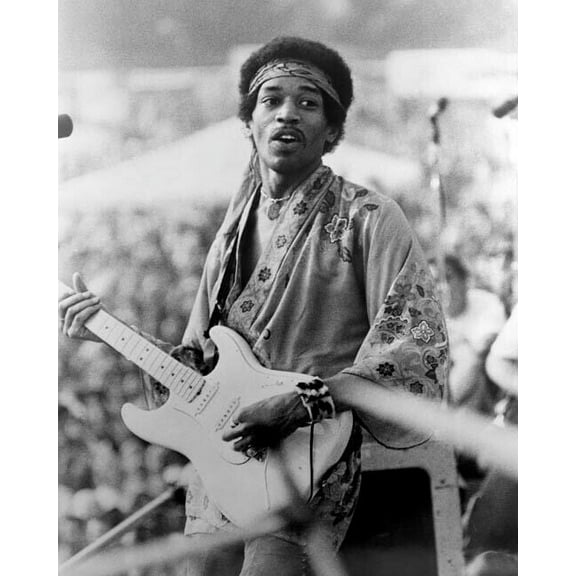 Jimi Hendrix playing his guitar at outdoor concert 24x36 Poster