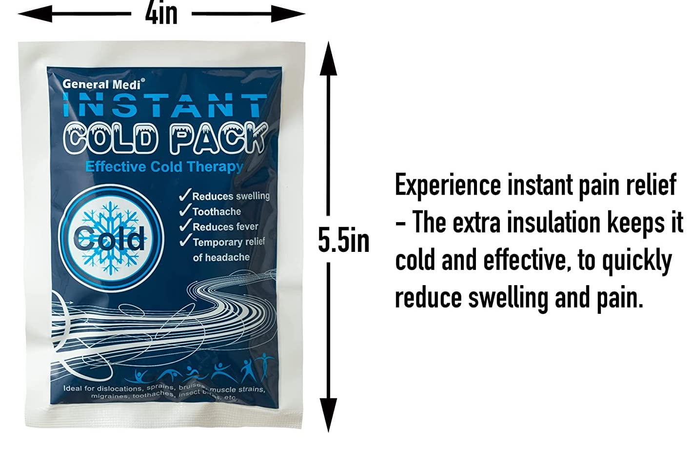 Instant Ice Cold Pack (4”x 5.5”) Disposable Cold Therapy Ice Packs for