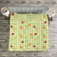 thumbnail image 3 of Ambesonne Summer Quilted Bedspread Set 3 Pcs, Ladybugs Flowers Leaves, King Size, Lime Green Orange Red, 3 of 3
