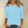 thumbnail image 2 of Women's Casual 3/4 Sleeve T-Shirts Round Neck Cute SolidTunic Tops Basic Tees Blouses Casual Loose Fit Crewneck T Shirts, 2 of 4