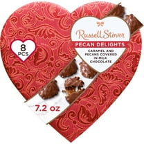 RUSSELL STOVER Valentine's Day Satin Heart Pecan Delights Milk Chocolate Candy Gift Box, 7.2 oz. (8 Pieces)