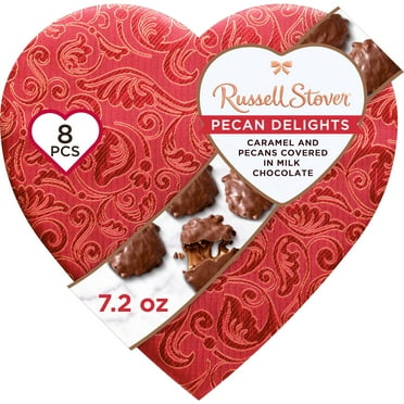 RUSSELL STOVER Valentine's Day Satin Heart Pecan Delights Milk Chocolate Candy Gift Box, 7.2 oz. (8 Pieces)