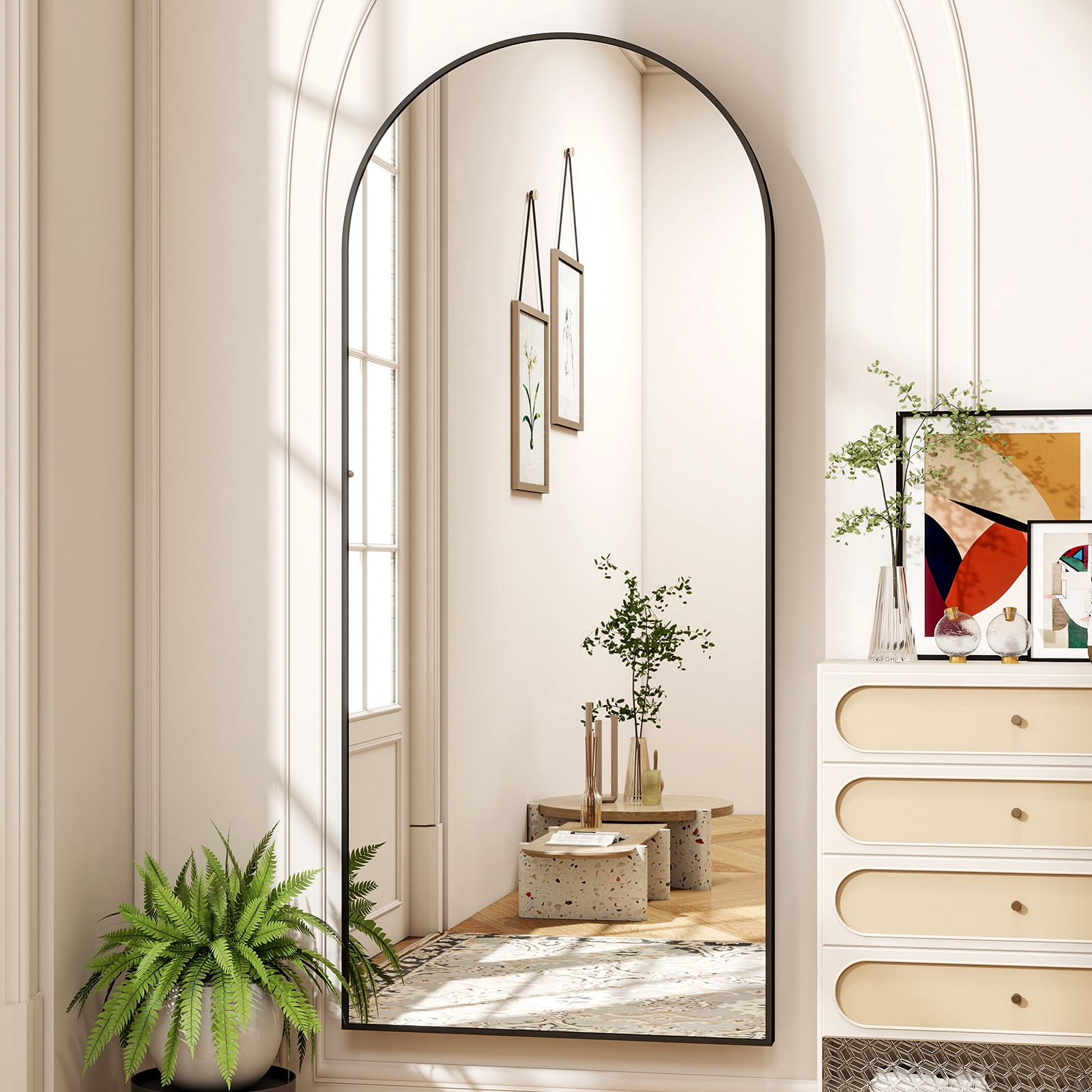 AUROMIR 71"x26" Arched Full Length Mirror Floor Mirror Full Body Standing Mirror, Black