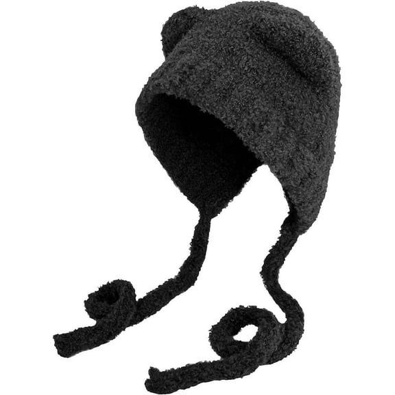Cute Plush Beanie Hat - Warm Knit Skull Cap with Ear Flaps for Women in Winter