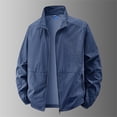 thumbnail image 2 of GrmtClth Men's Solid Color Stand Collar Zip Jacket Casual Loose Fit Lightweight Sun Protection Windbreaker Breathable Thin Outerwear For Street Commute Wear Dark Blue M, 2 of 5