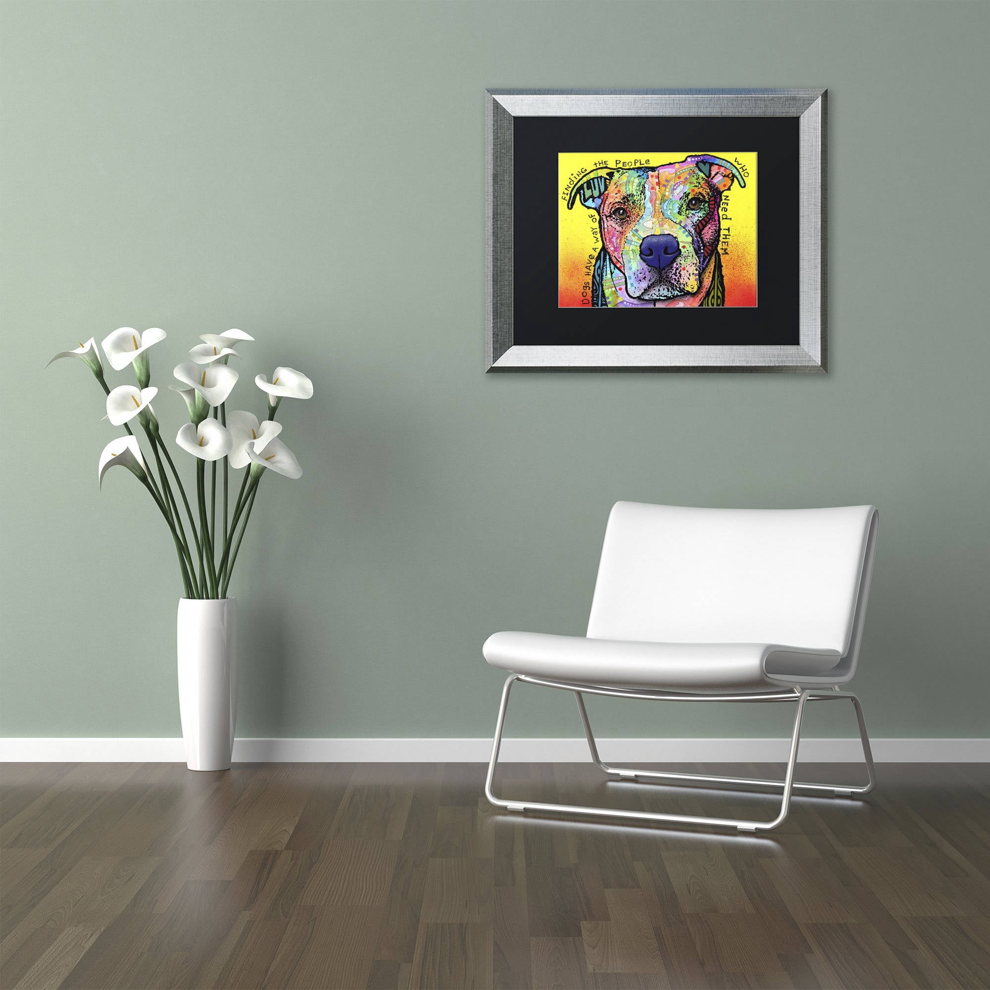 Trademark Fine Art 'Dogs Have A Way' Canvas Art by Dean Russo, Black Matte, Silver Frame