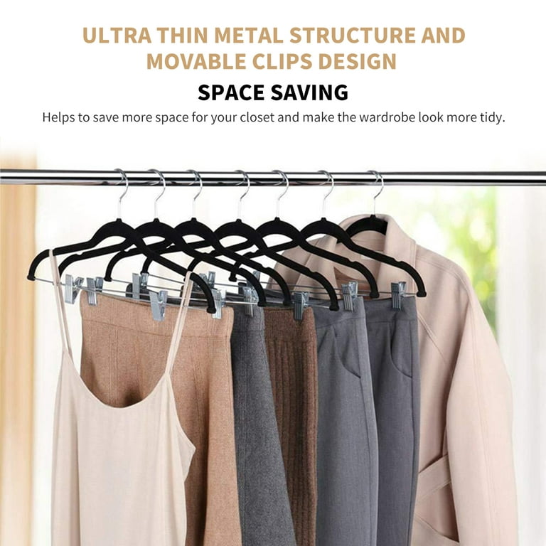Topekada 30 Pack Pants Hangers Space Saving, 9-11 inch Non Slip Stainless Steel Metal Pants Hanger with Clips, Clothes Hangers for Shorts, Skirt