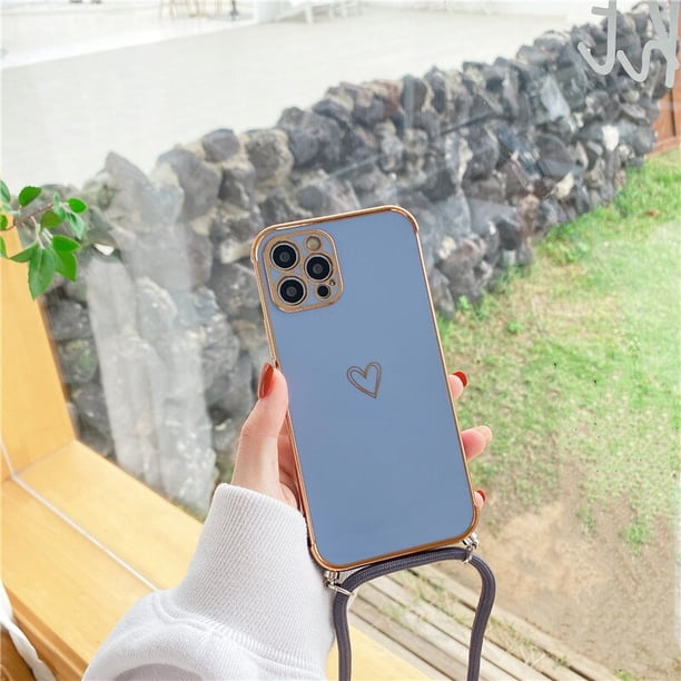 Funda suave de lujo con collar cruzado y cordón Chapado en corazón de amor para iPhone 13 Pro Max 14 12 11 MiNi X XS XR 7 8 plus SE 20 Fivean unisex