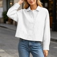 thumbnail image 3 of KICILVS Cropped Button Down Shirts for Women Collared Long Sleeve Plain Blouse Casual Trendy Tops Cute Fall Outfits Women White, XL, 3 of 6