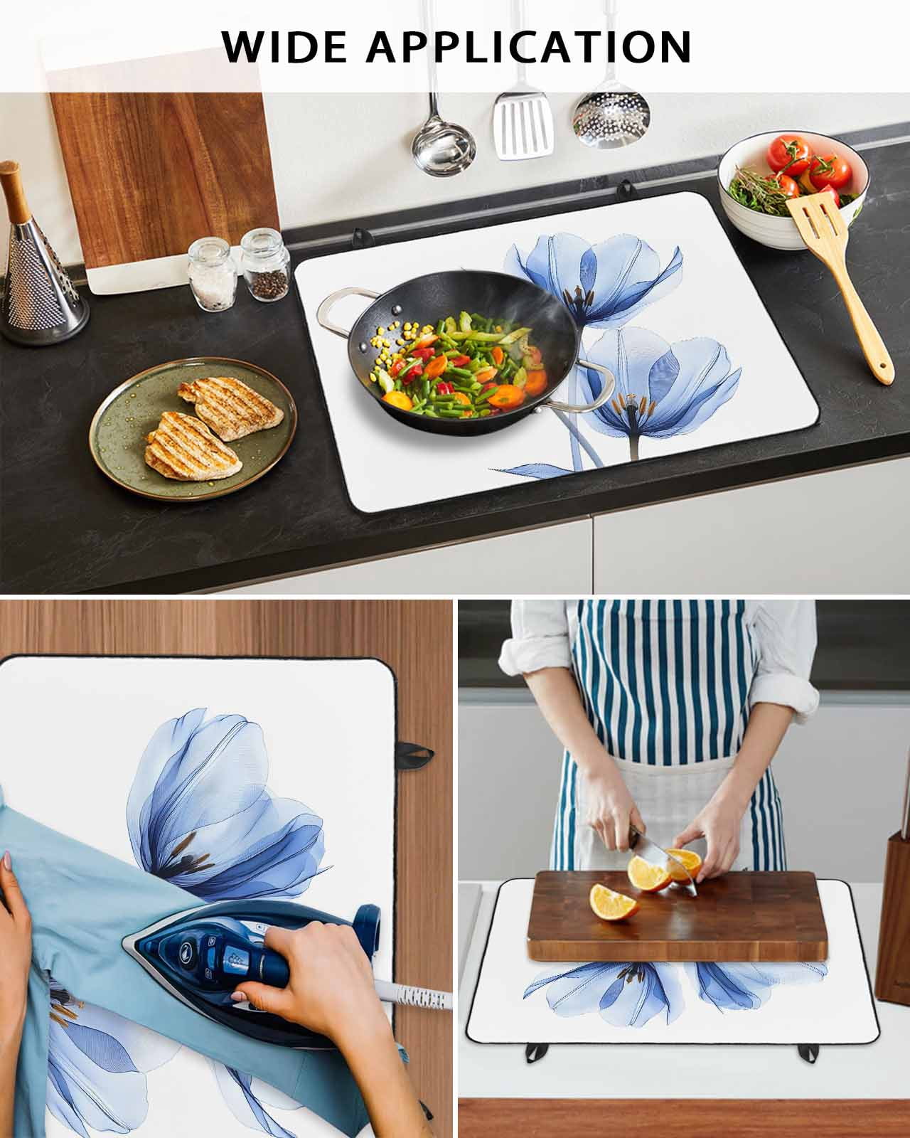 nqOlkjepod Large Induction Cooktop Protector Mat 36"x21", Light Blue Tulip Stove Top Covers for Electric Stove, Spring Modern Rustic Floral Botanical Stove Burner Cover Mats, Glass Top Stove Cover