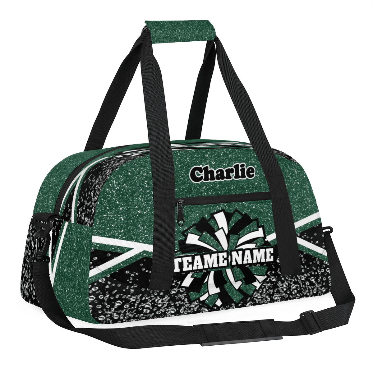 Personalized Cheerleader Bag Dance Bag, Custom Team Bag Gym Bag Sport Duffel Bag, Weekender Bags Travel Bag for Cheer Team Dark Green Glitter