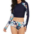 thumbnail image 4 of Defitshape Women's Long Sleeve Swimsuit Sun Protection Zip Rash GuardTankini 2 Piece Bathing Suit Floral Printed Navy Large, 4 of 5