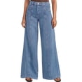 thumbnail image 3 of Female Wide Leg Jeans Baggy Jeans Mid Waist Stretch Boyfriend Denim Pants Vintage Trousers with Pocket L, 3 of 9