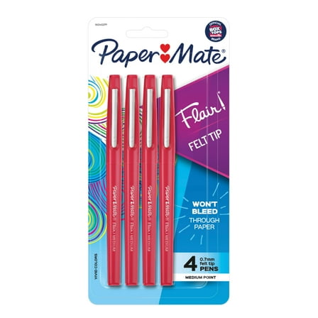 Paper Mate Flair Felt Tip Pens, Medium Point (0.7mm), Red, 4 Count