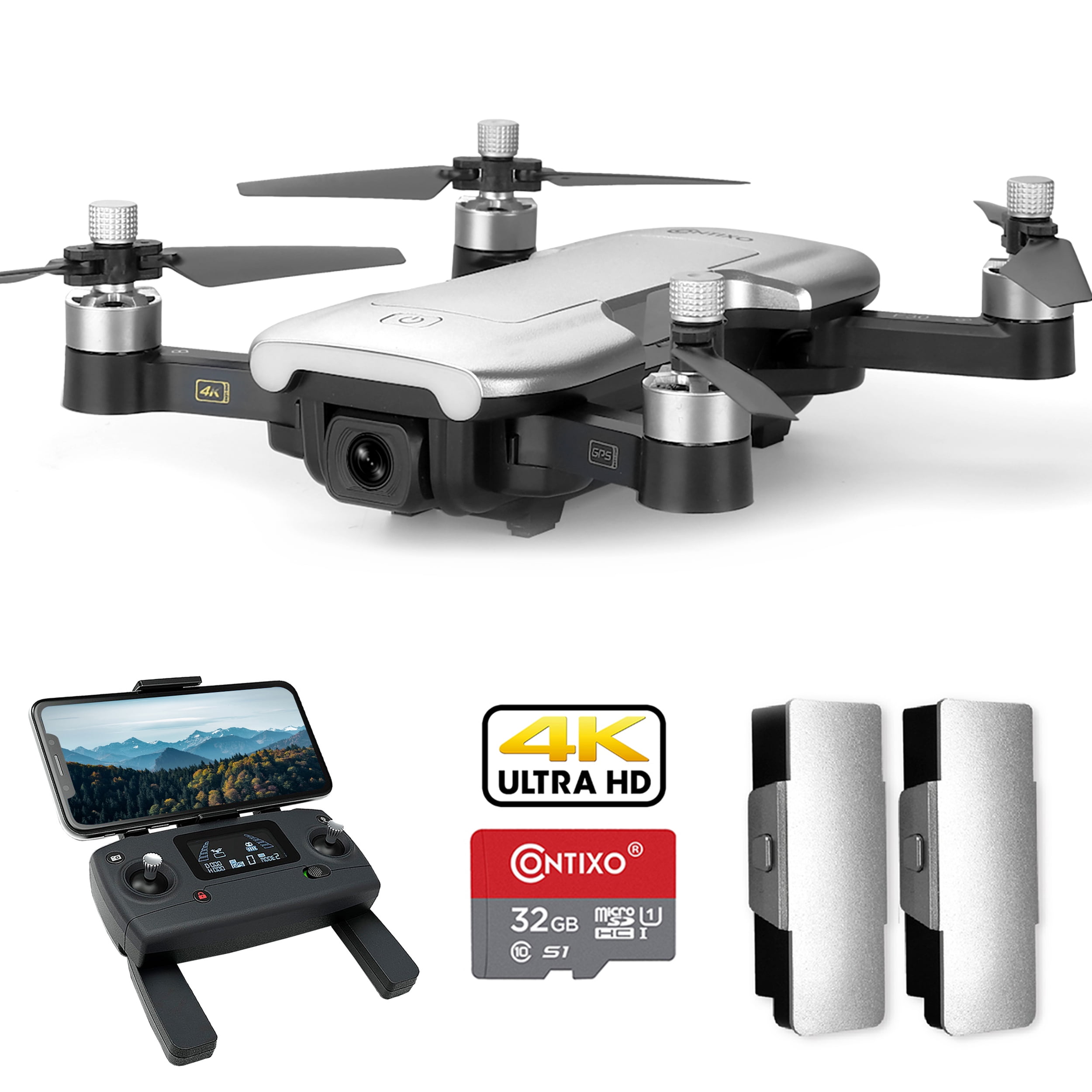 White Drone X Pro AIR 4K Ultra HD Dual Camera FPV WiFi Quadcopter Live Video Follow Me Mode Gesture Control 2 Batteries Included