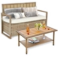 thumbnail image 2 of DWVO 70 Gallon Outdoor Storage Bench w/Cushion and Coffee Table, Wicker Storage Deck Box w/Seat, All-Weather Rattan Storage Seating for Patio Furniture, 2 of 9