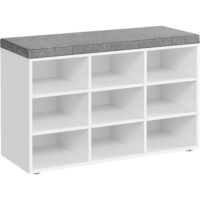 Shoe Bench with Cushion Storage Bench with Padded Seat Entryway Bench with Compartments for Bedroom Ebony and Slate