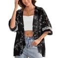 thumbnail image 5 of Uvplove women's Swimsuit Cover Up Shirt Lightweght Puff Sleeve Cardigan Chiffon Blouse Top,Black Leaves,L, 5 of 8