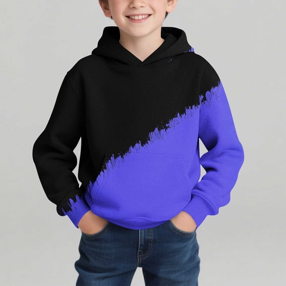 BaoFuBaoMei Hoodie for Boys Pullover Color Block Long Cuffed Sleeve Sweatshirt Tops Fleece Lined Loose Hooded Fall Clothes for School Daily Wear Outdoor